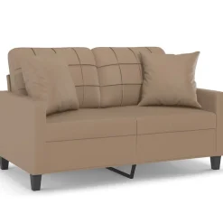 vidaXL Sofá de 2 plazas con cojines cuero sintético 120 cm Capuchino