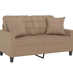 vidaXL Sofá de 2 plazas con cojines cuero sintético 120 cm Capuchino