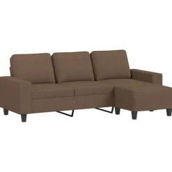 vidaXL Sofá de 3 plazas con taburete de tela marrón 180 cm Marr&oacute;n New