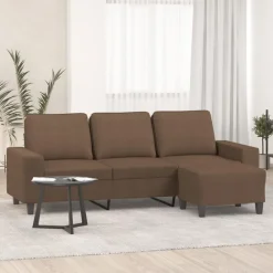 vidaXL Sofá de 3 plazas con taburete de tela marrón 180 cm Marr&oacute;n New
