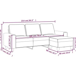 vidaXL Sofá de 3 plazas con taburete de tela marrón 180 cm Marrón New
