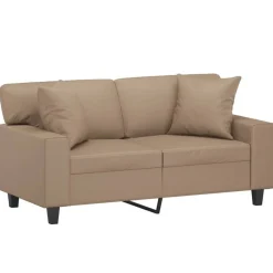 vidaXL Sofá de 2 plazas con cojines cuero sintético 120 cm Capuchino Best