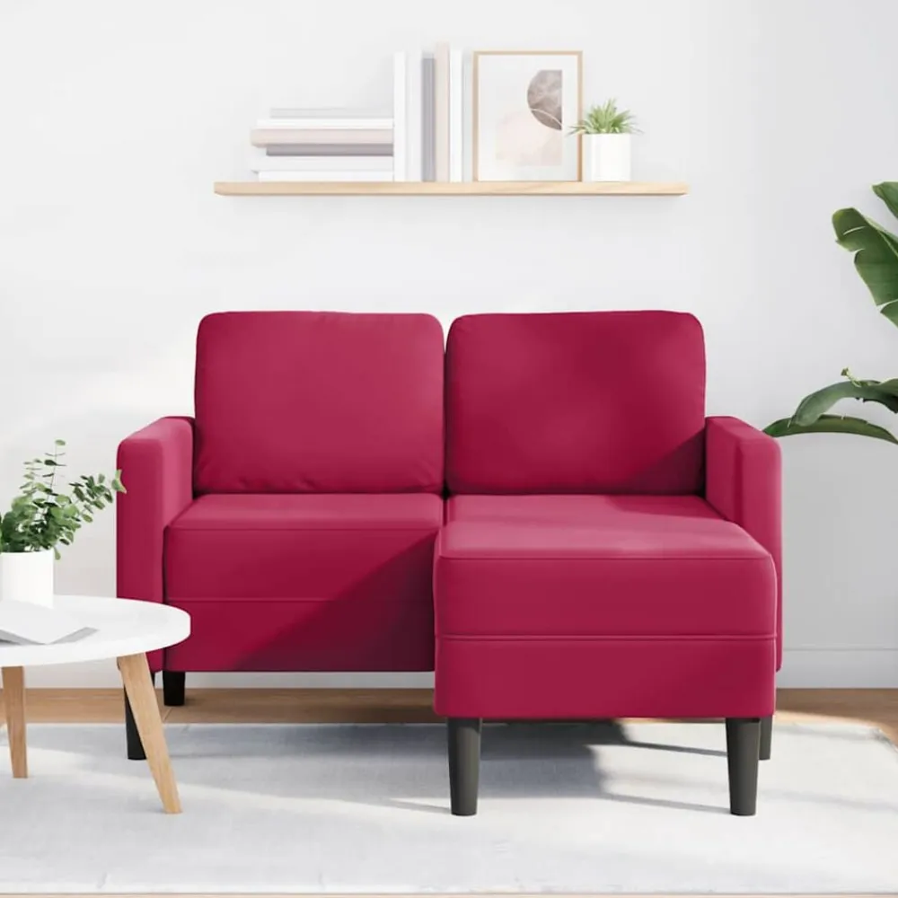 vidaXL Sofás-Sofá de 2 plazas con chaise longue en forma L rojo vino 125 cm