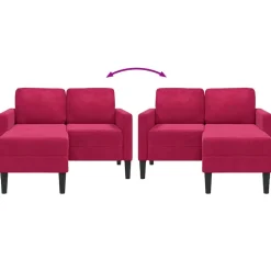 vidaXL Sofás-Sofá de 2 plazas con chaise longue en forma L rojo vino 125 cm