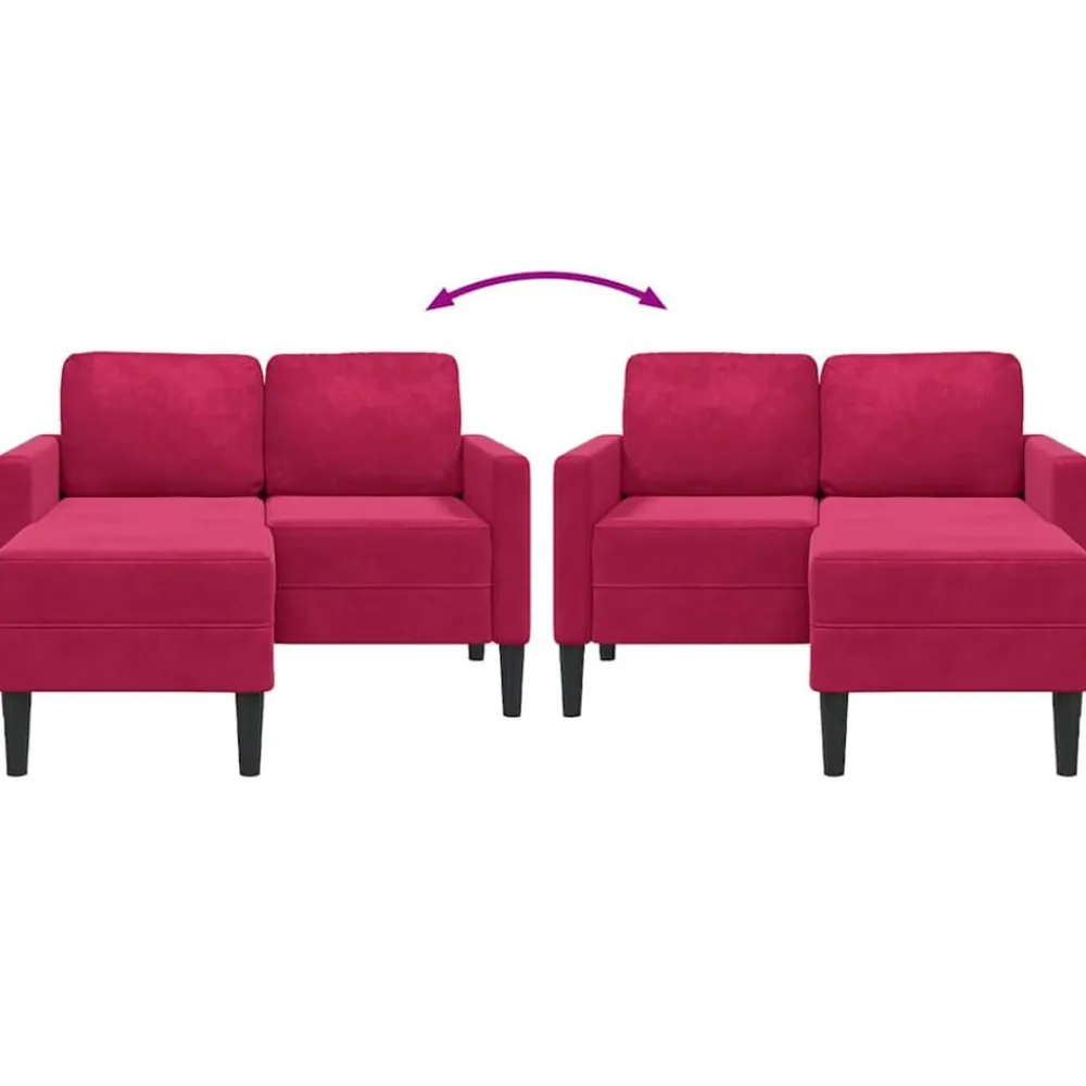 vidaXL Sofás-Sofá de 2 plazas con chaise longue en forma L rojo vino 125 cm