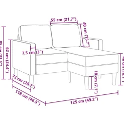 vidaXL Sofás-Sofá de 2 plazas con chaise longue en forma L rojo vino 125 cm