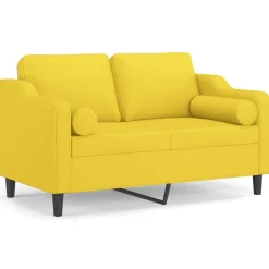 vidaXL Sofá de 2 plazas con cojines tela 120 cm Amarillo claro Online