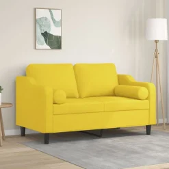 vidaXL Sofá de 2 plazas con cojines tela 120 cm Amarillo claro Online