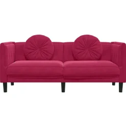 vidaXL Sofá de 2 plazas con cojines terciopelo rojo tinto Rojo vino tinto Discount