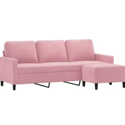 vidaXL Sofá de 3 plazas con taburete de terciopelo 180 cm Rosa Clearance