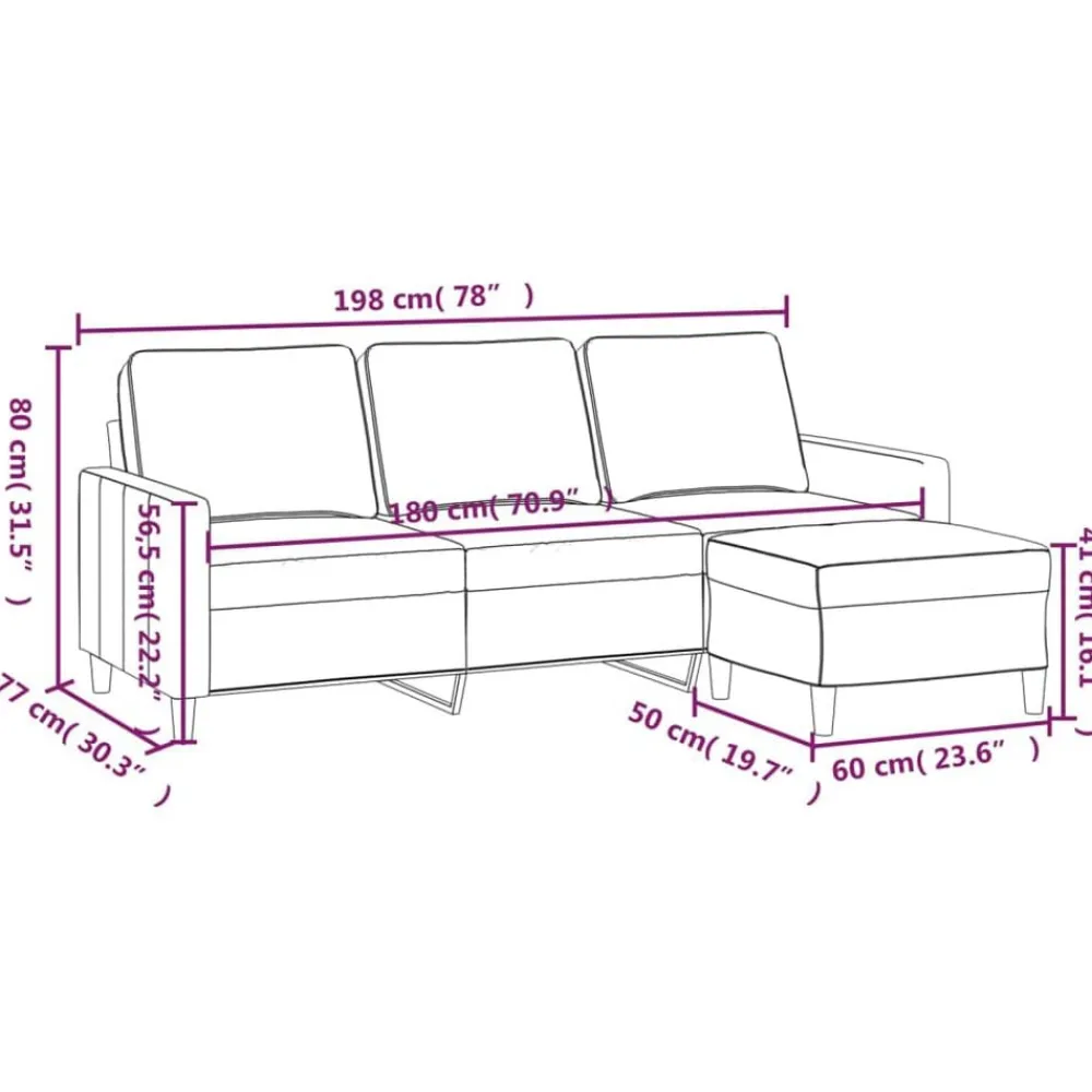 vidaXL Sofá de 3 plazas con taburete de terciopelo 180 cm Rosa Clearance