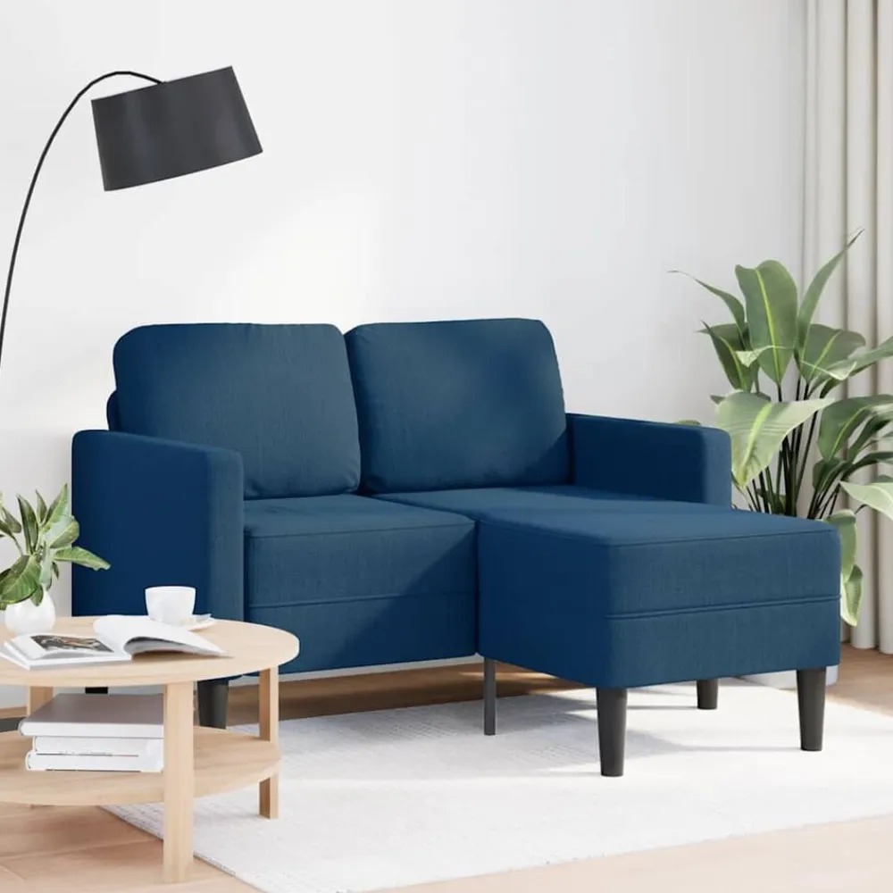 vidaXL Sofá de 2 plazas con chaise longue en forma L Tela 125 cm Azul