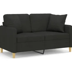 vidaXL Sofá de 2 plazas con cojines tela 120 cm Negro New