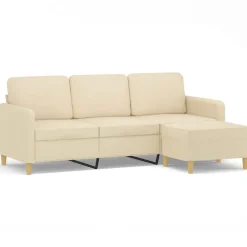 vidaXL Sofá de 3 plazas con taburete de tela 180 cm Crema Clearance