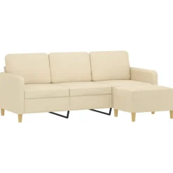 vidaXL Sofá de 3 plazas con taburete de tela 180 cm Crema Clearance