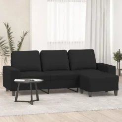 vidaXL Sofá de 3 plazas con taburete de tela 180 cm Negro Clearance