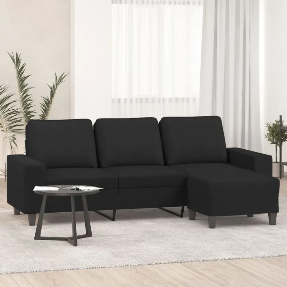 vidaXL Sofá de 3 plazas con taburete de tela 180 cm Negro Clearance