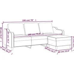 vidaXL Sofá de 3 plazas con taburete de tela gris taupe 180 cm Taupé Sale