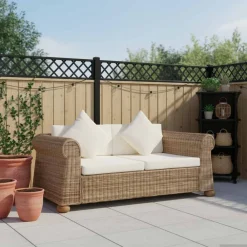 vidaXL Sofás-Sofá de 2 plazas con cojines ratán natural
