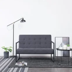 vidaXL Sofá de 2 plazas con reposabrazos acero y tela Gris oscuro Best
