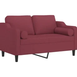 vidaXL Sofás-Sofá de 2 plazas con cojines tela rojo tinto 120 cm