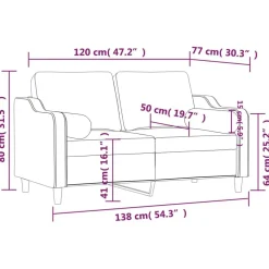 vidaXL Sofás-Sofá de 2 plazas con cojines tela rojo tinto 120 cm