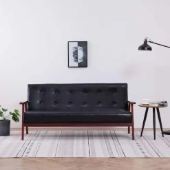 vidaXL Sofás-Sofá de 3 plazas cuero sintético negro