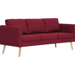 vidaXL Sofá de 3 plazas de tela color vino tinto Rojo New