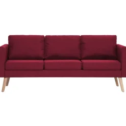 vidaXL Sofá de 3 plazas de tela color vino tinto Rojo New