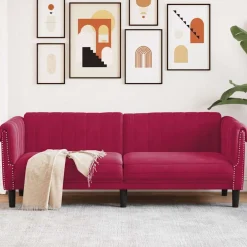 vidaXL Sofá de 3 plazas terciopelo rojo tinto Rojo vino tinto Discount