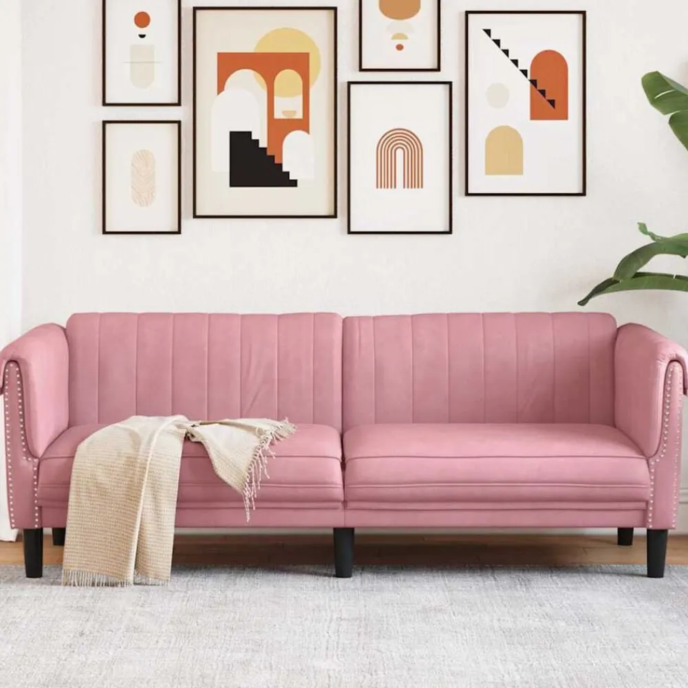 vidaXL Sofá de 3 plazas terciopelo Rosa Clearance