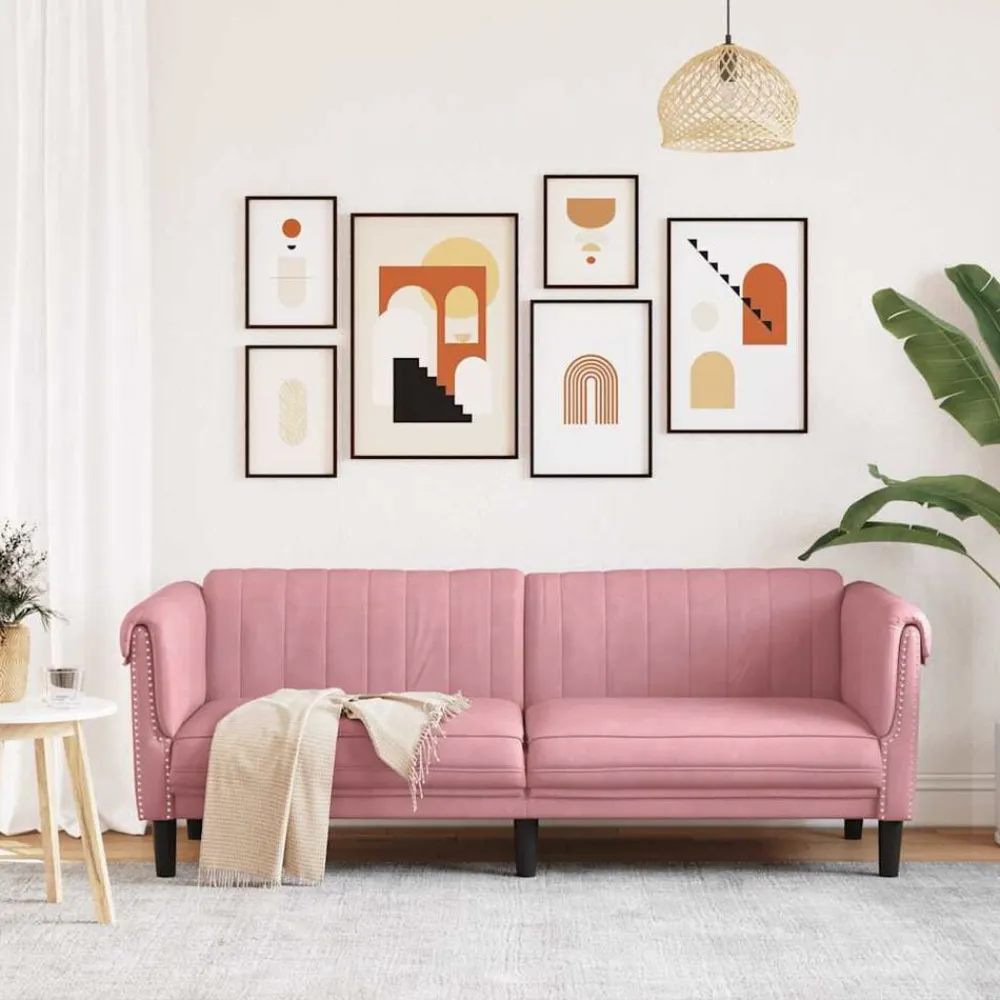 vidaXL Sofá de 3 plazas terciopelo Rosa Clearance