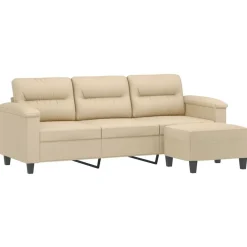 vidaXL Sofá de 3 plazas y taburete tela microfibra 180 cm Crema Online