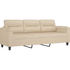 vidaXL Sofá de 3 plazas y taburete tela microfibra 180 cm Crema Online