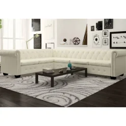 vidaXL Sofá de esquina Chesterfield 6 plazas cuero artificial Blanco