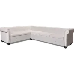 vidaXL Sofá de esquina Chesterfield 6 plazas cuero artificial Blanco