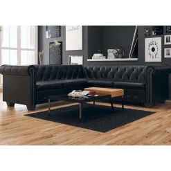 vidaXL Sofás-Sofá de esquina Chesterfield 5 plazas cuero artificial