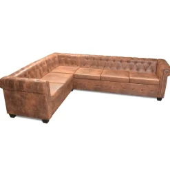 vidaXL Sofás-Sofá de esquina Chesterfield 6 plazas cuero artificial marrón