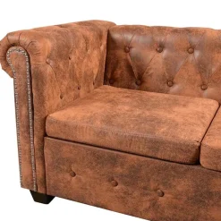 vidaXL Sofás-Sofá de esquina Chesterfield 6 plazas cuero artificial marrón