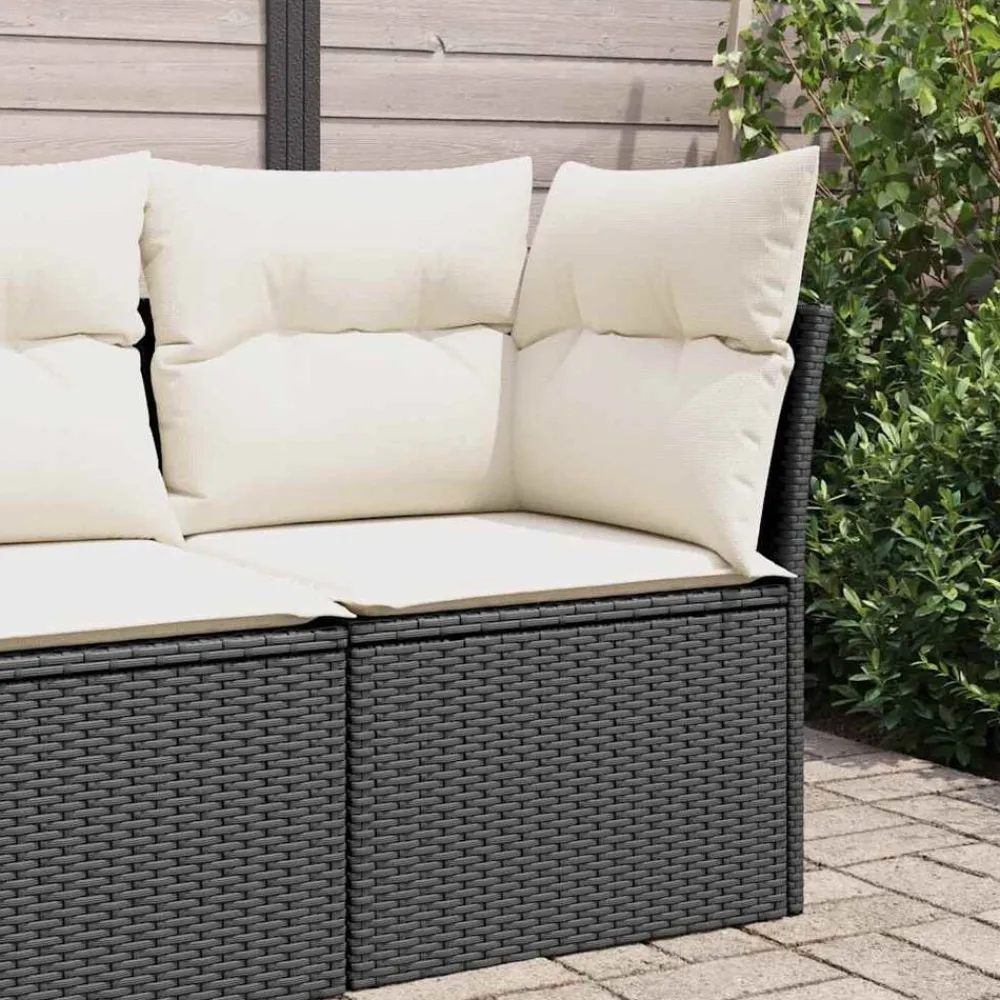 vidaXL Sofá de esquina de jardín con cojines ratán sintético negro Negro y crema Hot