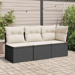 vidaXL Sofá de esquina de jardín con cojines ratán sintético negro Negro y crema Hot