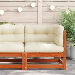 vidaXL Sofá de esquina de jardín y cojines madera pino marrón cera Marr&oacute;n cera Outlet