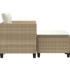 vidaXL Sofá de jardín 2 plazas con toldo y taburetes ratán PE beige beige y crema Discount