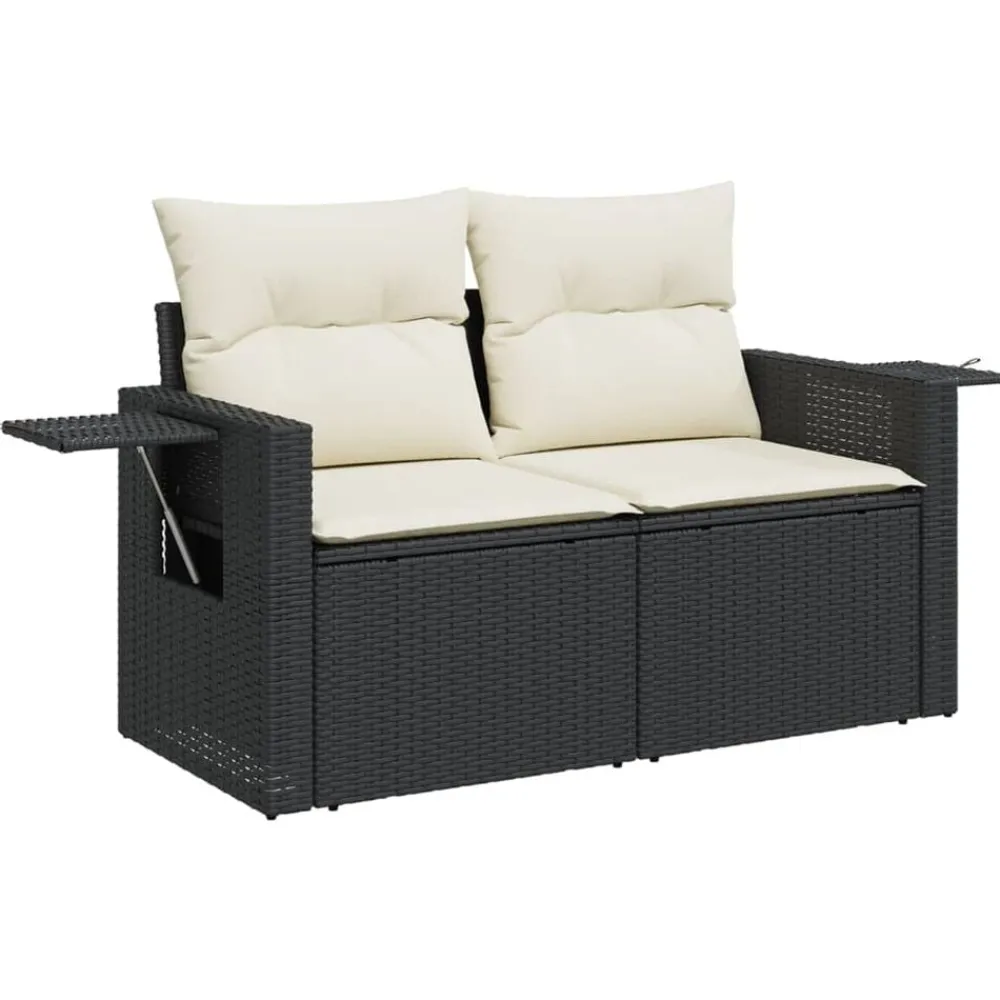 vidaXL Sofá de jardín 2 plazas con cojines ratán sintético negro Negro y crema Best