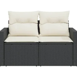 vidaXL Sofá de jardín 2 plazas con cojines ratán sintético negro Negro y crema Best