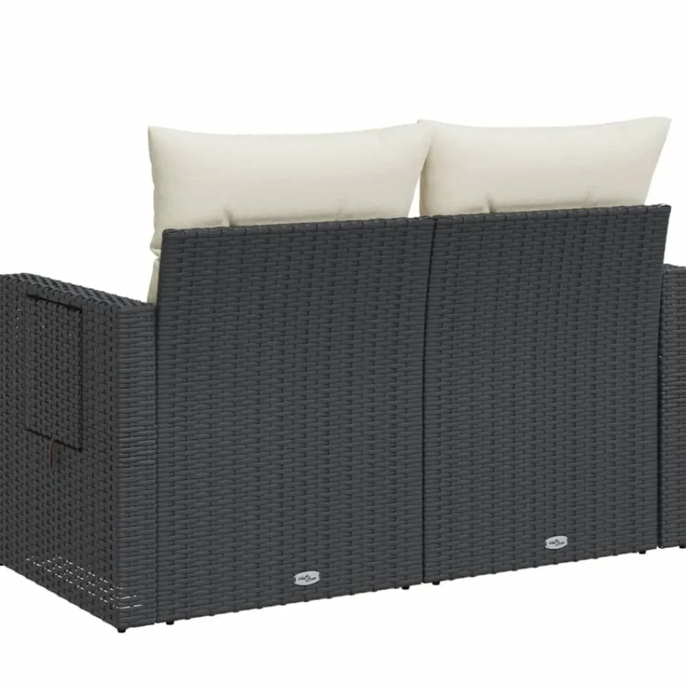 vidaXL Sofá de jardín 2 plazas con cojines ratán sintético negro Negro y crema Best