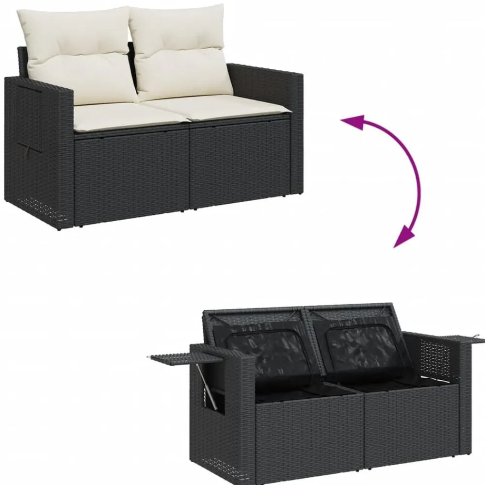 vidaXL Sofá de jardín 2 plazas con cojines ratán sintético negro Negro y crema Best