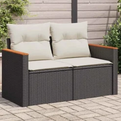 vidaXL Sofá de jardín 2 plazas con cojines ratán sintético negro Negro y blanco