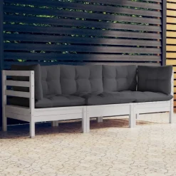 vidaXL Sofá de jardín 3 plazas con cojines madera pino gris antracita Blanco Online