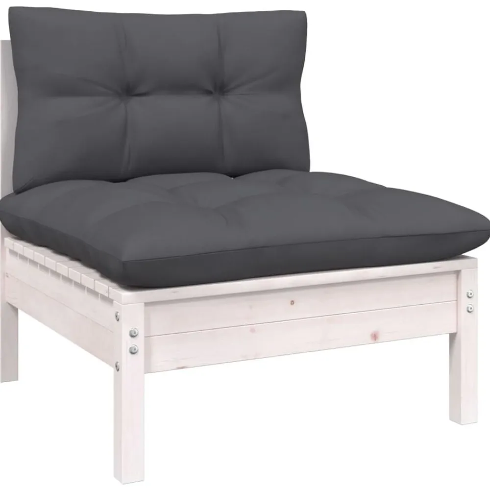vidaXL Sofá de jardín 3 plazas con cojines madera pino gris antracita Blanco Online